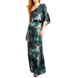 Maxi Dress Snake Print Belted White Aqua Black Size Large Womens L NWT